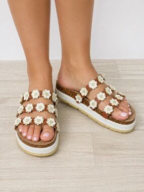 Chunky Y2K Daisy Platform Slide Sandals 90s Flowers Boho Festival Summer 8.5